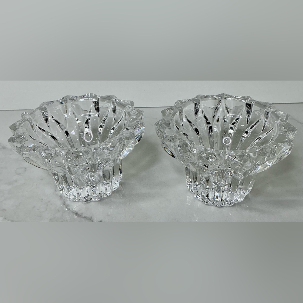 2 Crystal Candle Holders 3.25" Wide Beautiful Preloved